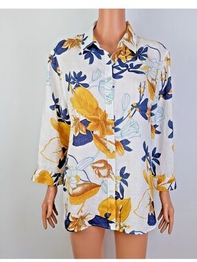 Chico's No-Iron Floral Linen Shirt. 2.5/14/L